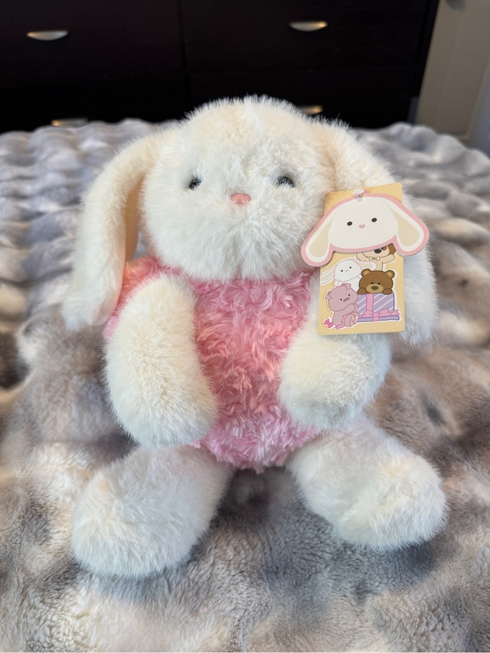 Miniso Bunny Plush Toy - Pink and Cream Soft Cuddly Bunny